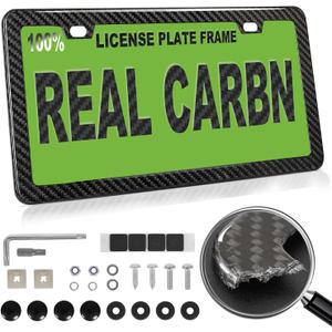Real Carbon Fiber License Plate Frame Handcrafted 100% Full Carbon License Plate Frame Black 612 License Plate Holder Car Tag Frame with Anti Theft Screw Hardware - 1 Pack 2 Hole Slim Edge