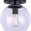 Vega Flush Mount - 1-Light, 60W Type A15, 8" Wide, Clear Glass, Black Finish, Versatile Design for Hallways, Bathrooms
