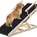 Dog Ramp for Bed - Foldable Small to Large Dog Ramp for Couch - 6 Adjustable Height from 12" to 24" - High Traction Mat & Safety Side Rails - Wooden Ramp for Dogs to Get on Bed Couch Car Up to 200LBS