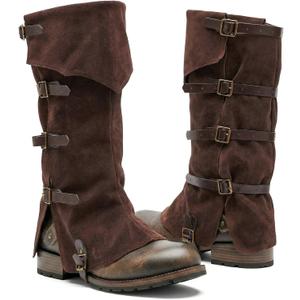 Mepase Men's Pirate Medieval Boot Covers, Renaissance Pirate Costume Steampunk Boots Cover Except Shoes, Viking Warrior Knight Armor Leg Gaiters Cosplay Accessory Dark Brown