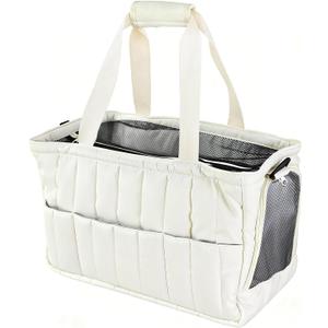 Dog Purse Carrier for Small Dogs, Small Cat Purse Carrier Soft with Large Pocket, Portable Pet Carrier Tote Bag with Safe Leash (White)
