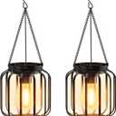 Solar Hanging Lanterns Outdoor: 2 Pack Metal Solar Hanging Lights with Hook, Bright - Warm Waterproof LED Lanterns for Outside, Classic Decorative Solar-Powered Light for Yard Garden Patio Porch Decor