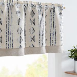 jinchan Geometric Striped Boho Valance Curtains Blackout Double Layer Valance for Windows 18 Inch Farmhouse Window Treatment for Kitchen Living Room Bedroom Rod Pocket 1 Panel Blue on Beige