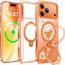for iPhone 17 Pro Max Case 2025 (Compatible with MagSafe) (Military Protection) with 360 Spin Stand (DIY Cute Stickers) Anti-Yellow Clear Slim for 17 Pro Max Phone Cover 6.9", Orange