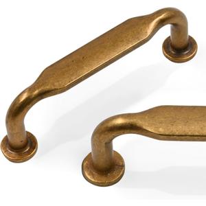 10 Pack Antique Brass Cabinet Pulls 3 Inch(76mm) Kitchen Cabinet Handles Vintage Retro Cabinet Hardware for Drawer Pulls (3" Hole Center)
