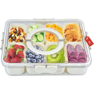Peppry Snackle Box Charcuterie Container Divided Serving Tray with Lid and Handle Portable Snack Platters for Fruit Nuts Candy Entertaining Party Picnic(8 Compartments)