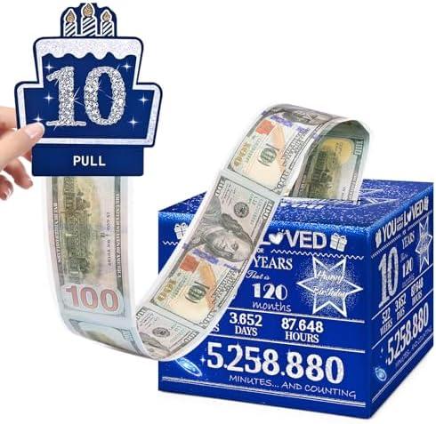 TOYEISHI 10 Happy Birthday Money Box for Cash Gift, 10th Birthday Decorations for Boys and Girls, Gifts for 10 Year Old Boy, Boy Gift Ideas, Cool Things for Teen-Blue