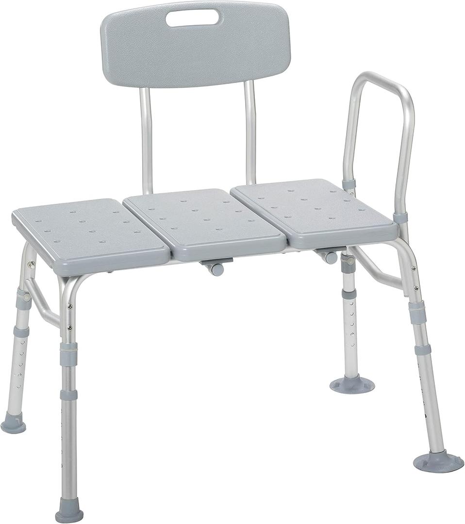 Drive Medical 12011KD-1 Tub Transfer Bench For Bathtub, Height Adjustable Shower Bench with Backrest, Shower Seat Shower Chair Bath Chair for Elderly, Seniors, Arm Support for Transfer, 400 Weight Cap