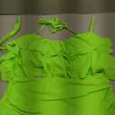 Tempt Me Women Two Piece Swimsuits High Waisted Bikini Teen Ruffle Tummy Control Bottoms Halter Bathing Suits (Large, Neon Green)