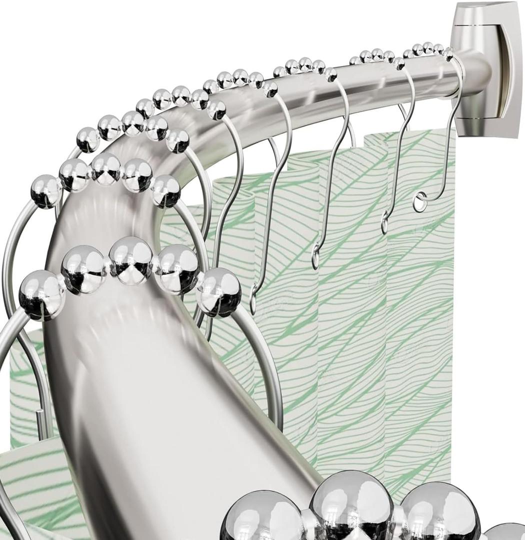 Bonpally Curved Shower Curtain Rod 40-72 Inches Adjustable, Aluminum Shower Rod Rustproof, Round shower curtain rod, Curved Shower Rods for Bathroom, Bathtub, Stall, Brush Nickel,Need to Drill
