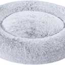 Amazon Basics Washable Donut Pet Bolster Faux Fur Bed with Removable Cover, Anti-Slip Bottom for Dog, Grey, 36" x 36"