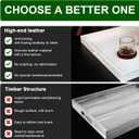 20 x 20 inches Leather Square Serving Tray with Hole Handles,High-End Light Large Service Tray for Ottoman Tray, Tea, Food, Butler - Countertop, Kitchen,Family Dinner, Picnic (White)