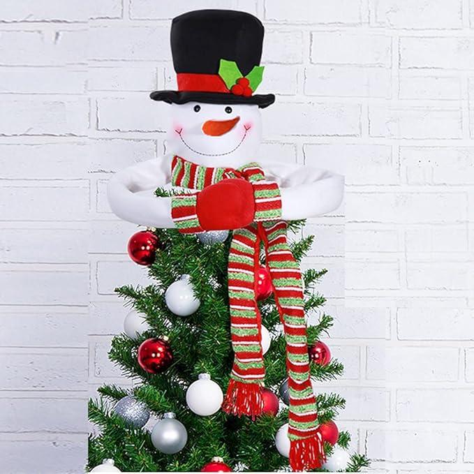 Christmas Tree Topper Snowman Top Hugger for Xmas Tree Holiday Decorations Winter Wonderland Decoration New Year Decorations Ornament with Hat Shawl and Poseable Arms