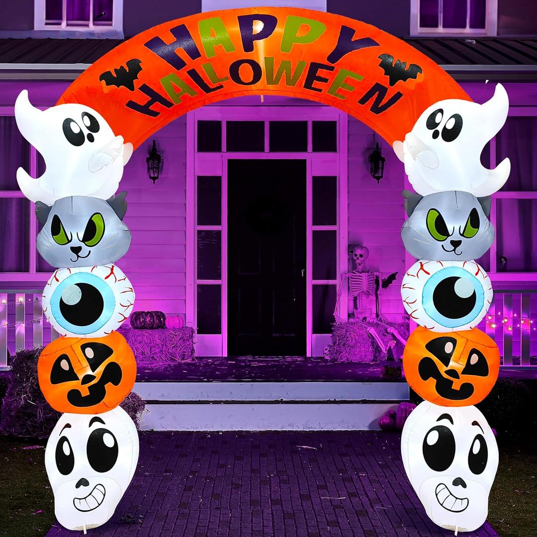 Joiedomi 8 FT Halloween Inflatables Ghost Archway Outdoor Decoration, Archway Blow Up for Yard with Build-in LEDs, Halloween Inflatable Arch Yard Outside Ghost Decor for Party, Garden