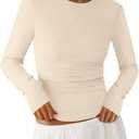 PRETTYGARDEN Womens Long Sleeve Shirts 2026 Ribbed Knit Slim Fitted Basic Tee Casual Going Out Tops Underscrubs Fall Clothing , Size 140