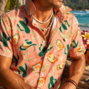 Men's Hawaiian Shirt Short Sleeves Cactus Money Printed Button Down Summer Beach Casual Shirts, Large