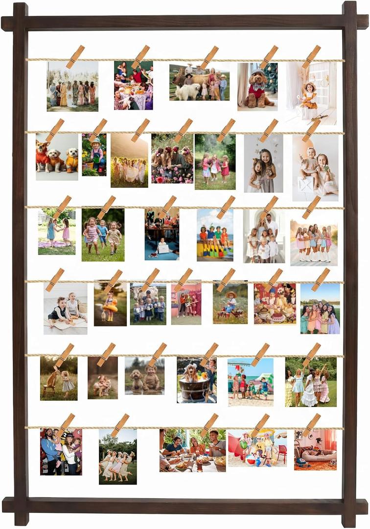 Collage Picture Frame,Photo Display Board with Clips,Hanging Pictures Frames Photos Wall Decor for Wedding Graduation Party Birthday Greeting Letter Christmas Cards Holder Organizer,39 inch,Walnut, Wall Mount 1PC