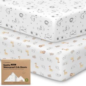 2-Pack Waterproof Crib Sheets for Boys, Girls - 52x28 Fitted Organic Cotton Baby Crib Sheets, Toddler Mattress Protector Cover, Washable, Soft & Durable Baby Bedding Essentials (KeaSafari)