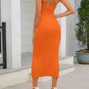 MEROKEETY Womens Summer Bodycon Knit Midi Dress 2026 Spring Beach Vacation V Neck Casual Sleeveless Ribbed Sweater Dresses (Orange, S)