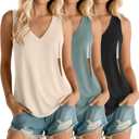Ficerd 3 Pack Women's Nursing Tank Tops Breastfeeding Summer Hidden Zippers V Neck Sleeveless Shirts Loose Maternity Clothes(Large, Black, Dusty Green, Apricot)