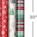 Hallmark Rustic Red and Green Christmas Wrapping Paper Set (90 sq. ft. ttl, 10 Bows, 4 Ribbon Colors, 40 Gift Tag Stickers) Snowflakes, Trees, Plaid, Ensemble