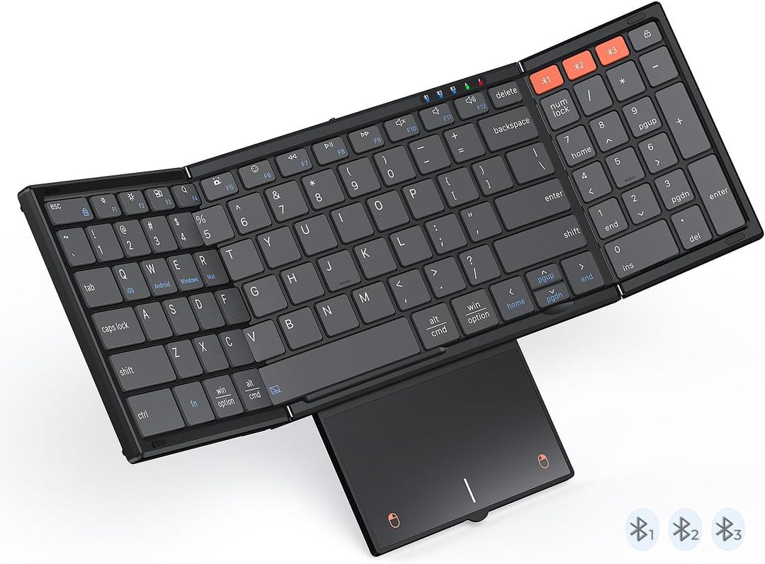 MEETION New Foldable Bluetooth Keyboard with Touchpad, Portable Wireless Keyboard with Numeric Keypad, Full-Size Rechargeable Business Travel for iPad Phone Laptop PC iOS, 2026 New Upgrade (Black)