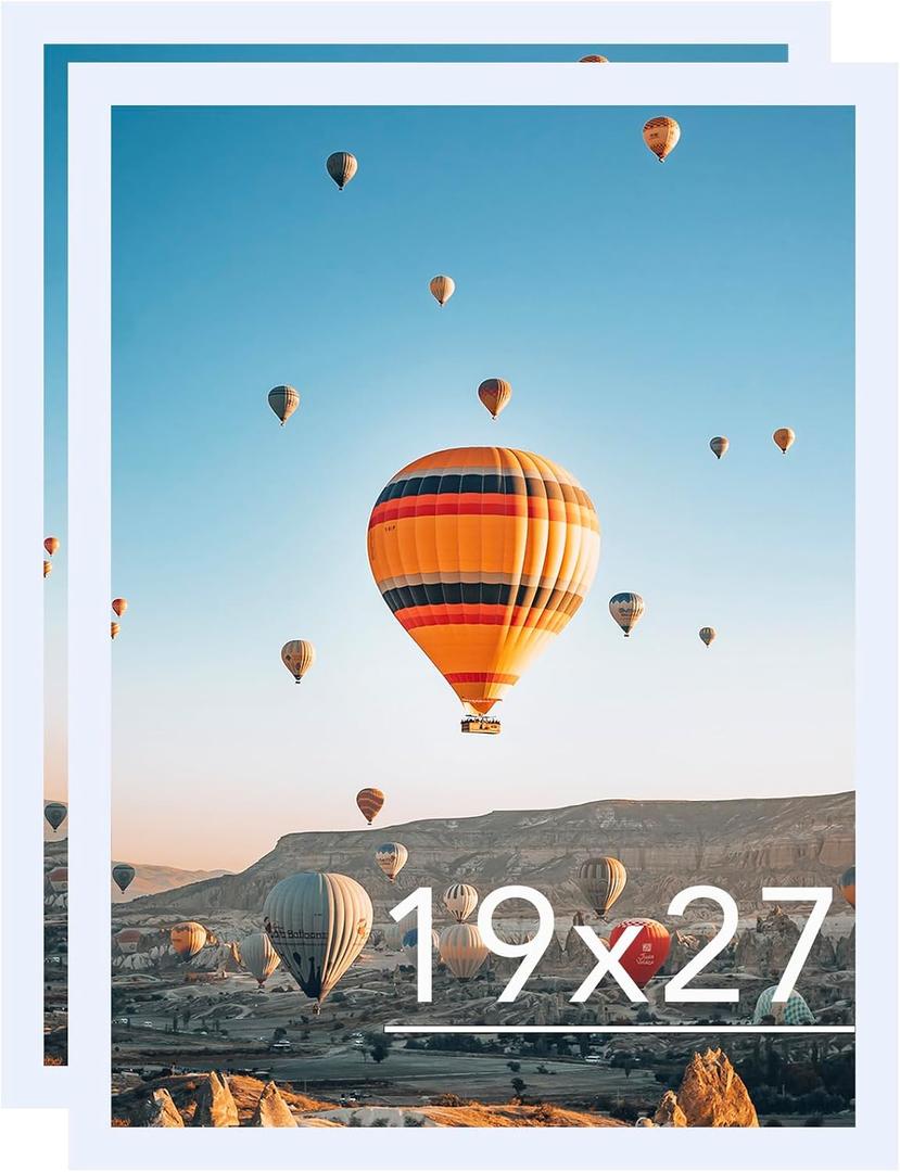 JCJMY 19x27 Picture Frame Set of 2 White for Poster Photo Picture, Horizontal and Vertical Formats for Wall Hanging, 19 x 27 Wall Poster Photo Frame for 19 by 27 Photos, 2 Pack, White