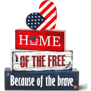 4 Pcs 4th of July Patriotic Wooden Tiered Tray Decor, 250th Anniversary Independence Day Decorations Gifts for Home, Memorial Day Red White Blue Table Centerpiece for Office Party Shelf Kitchen