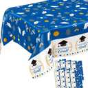 Graduation Decorations 2025, 8 Pack Blue and White Tablecloth 2025 Graduation Party Decorations,Table Cloths Class of 2025 Table Cover for College High School Party Favors Supplies Banner 54"x108"