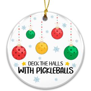 3 x Pickleball Ornament 2025, White Elephant Gift  Deck The Halls with Pickleballs Holiday Decoration  Gift for Pickleball Players, Coaches, and Fans  Ceramic Sports Ornament for Tree or Stocking