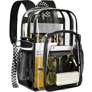 PAMANO Clear Backpack Transparent Heavy Duty School PVC Bookbag See Through Bag Boys and Girls for College Work Travel Security (Black Large)