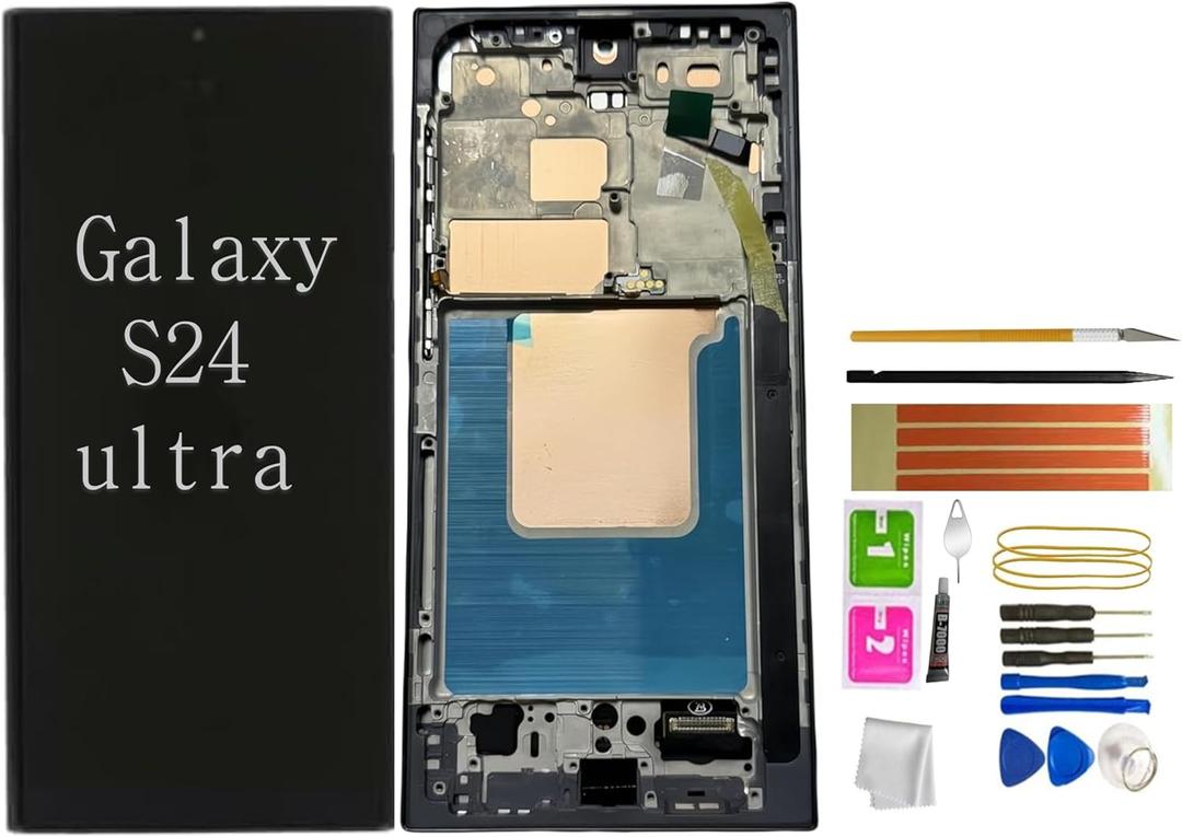Galaxy S24 Ultra LCD Screen Replacement for Samsung Galaxy S24 Ultra 5G (SM-S928 Series) - LCD Display Touch Digitizer Assembly with Frame, Installation Tools, No Built-in Fingerprint Sensor (Black)
