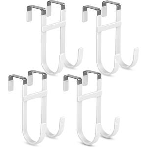 FYY Over The Door Hooks - 4 Pack Heavy Duty Dual-Hook Organizer Hanger with Non-Slip Rubber for Towels, Clothes, Hats & Bags Use in Bathroom, Bedroom, Kitchen - Fits Interior Doors Up to 1 3/8" White