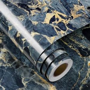 FunStick Thick Gold Blue Marble Contact Paper Peel and Stick Countertops Self Adhesive Marble Kitchen Wallpaper for Counter Top Peel and Stick Waterproof Contact Paper for Countertops Cabinets Desk
