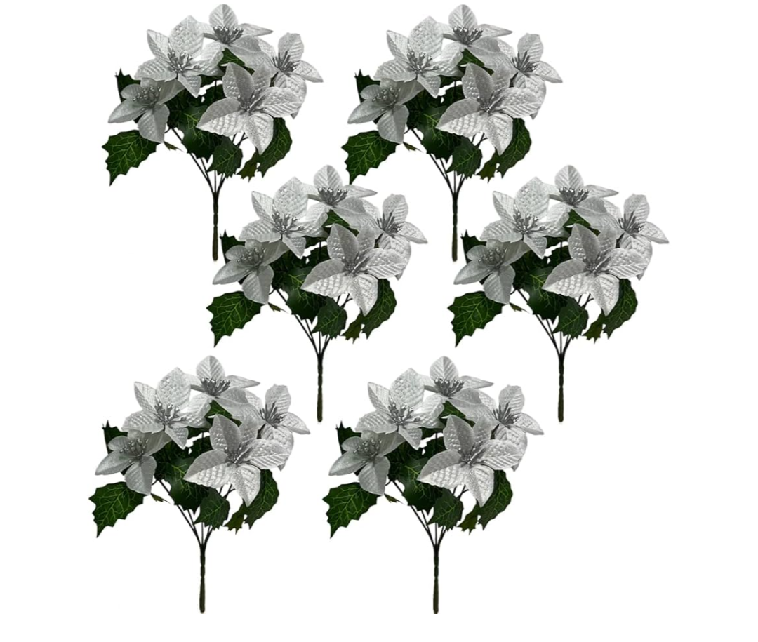 Slive Christmas Artificial Poinsettia Flowers 8Pcs