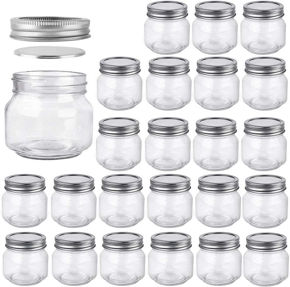 Betrome 8 oz Mason Jars, 24 Pack 240ml Glass Canning Jars with Regular Mouth Lids, Glass Storage Containers for Overnight Oats, Jam, Jelly, Honey, Beans, Spice, Wedding Party Favor, Shower Favor