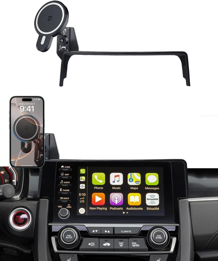 PZK Car Phone Mount for Honda Civic 2016-2021 LX/EX/Touring/Si/EX-L 10th Gen Car Phone Holder for 7-inch Screen Magnetic 15W Fast Wireless Charger 360 Rotating Extension Rod Not Affect Vent