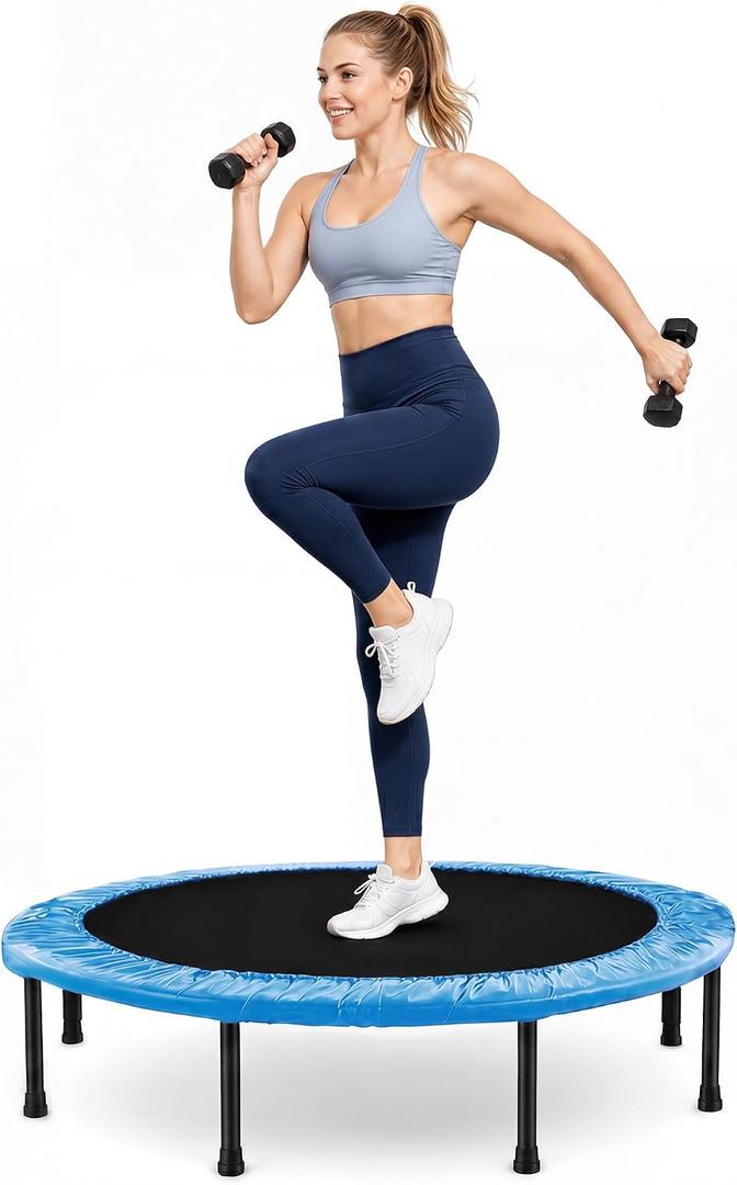 Fitvids 40" Foldable Trampoline Fitness Rebounder, Quiet & Stable Exercise Trampoline for Indoor/Outdoor Cardio, Balance, Core Strength, Max Load 300lbs, Black-1pcs