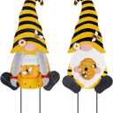 YEAHOME Metal Gnome Decorative Garden Stakes, 2 Pcs Outdoor Garden Decor with Honeybee Ornament Spring Decorations Yard Art Stakes for Indoor Outdoor Patio Lawn (Yellow & Orange)