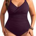 Aqua Eve Plus Size One Piece Swimsuit - Women's Tummy Control Bathing Suit Retro Full Coverage Swimwear 2025, Size M