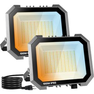 Leddictive 2 Pack LED Flood Lights Outdoor, 3CCT 3000/4000/6000K Selectable 100W 10000LM Floodlight Outside Work Light with 5.9FT Plug, IP65 Waterproof LED Flood Light for Garage, Yard, Lawn, Garden