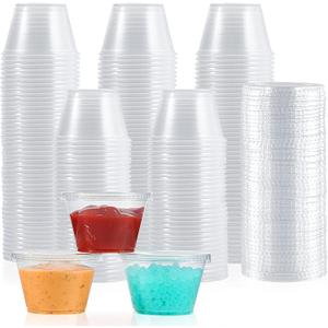 360 Sets 4 oz Plastic Portion Cups with Lids, Plastic Sauce Cups with Lids, 4 oz - 360 pack