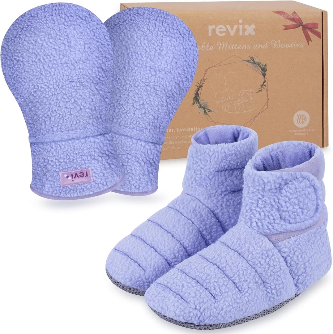 REVIX Heated Mittens and Microwavable Booties, Microwave Feet Warmers and Moist Heat Hand Warmer Gloves for Women & Men, Heated Foot Warmer for Foot & Ankle Discomfort, Cold Feet, Purple L, Set of 2