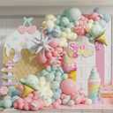 Ice Cream Balloon Arch Garland Kit,160Pcs Pastel Pink Green Yellow Blue Balloons with Ice Cream Foil Balloons for Kids Girls Birthday Baby Shower Candyland Sweet One Two Sweet Party Decorations
