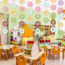 8 Pcs Donut Party Banners Colorful Donut Decor Doughnut Grow Party Hanging Swirl Paper Cutouts Garland Kit for Baby Shower Birthday Home Gender Reveal Supplies