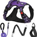 NESTROAD No Pull Dog Harness,Adjustable Oxford Dog Vest Harness with Leash,Reflective No-Choke Pet Harness with Easy Control Soft Handle for Large Dogs(Large,Purple) (Lneck 15-19" chest 19-29")