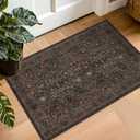 Boho Brown Washable 2x3 Entryway Rug - Front Door Mat Rugs Indoor Entrance, Non-Slip Vintage Floral Small Throw Rug for Kitchen, Bathroom, Dark Modern Western Unique Entry Dcor