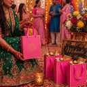 Sabary 30 Pcs Indian Return Paper Gift Bags for Wedding Bulk 9 x 7 Inches Hindu Religious Pooja Wedding Party Favor Bags with Handle Small Diwali Pouch for Indian Pooja Housewarming (Fuchsia), 1 Count