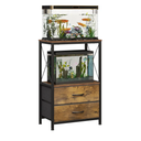 10 Gallon Aquarium Stand with 2-Tier Shelf Fish Tanks Stand with 2 Drawers Metal Frame Heavy Duty Reptile TurtleTank Stand with Storage for Home Offic Fish Tank Accessories Storage, Brown
