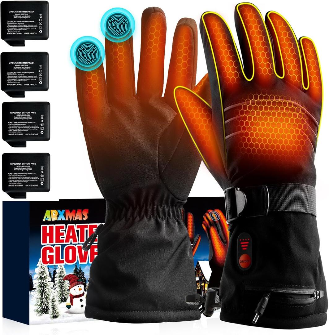 L Heated Gloves for Men Rechargeable with 4 7.4V 3200mAh Electric Batteries for Winter Sports